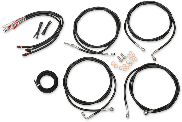 LA CHOPPERS Handlebar Cable/Brake Line Kit - Complete - 18" - 20" Ape Hanger Handlebars - Black Vinyl LA-8054KT2-19B